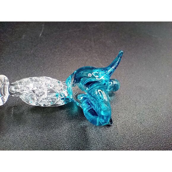 Art Glass Bell Blue Bird Topper Hand Blown Vintage Decorative Collectible 3.5" - Picture 8 of 13